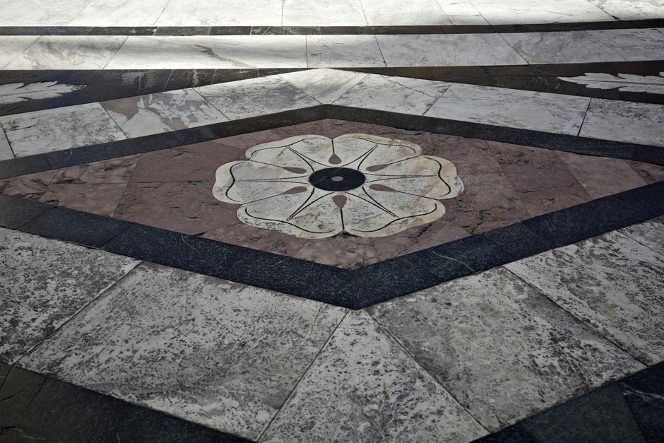 Intricate marble floor pattern at the Siena Cathedral, Toscana, Italy.